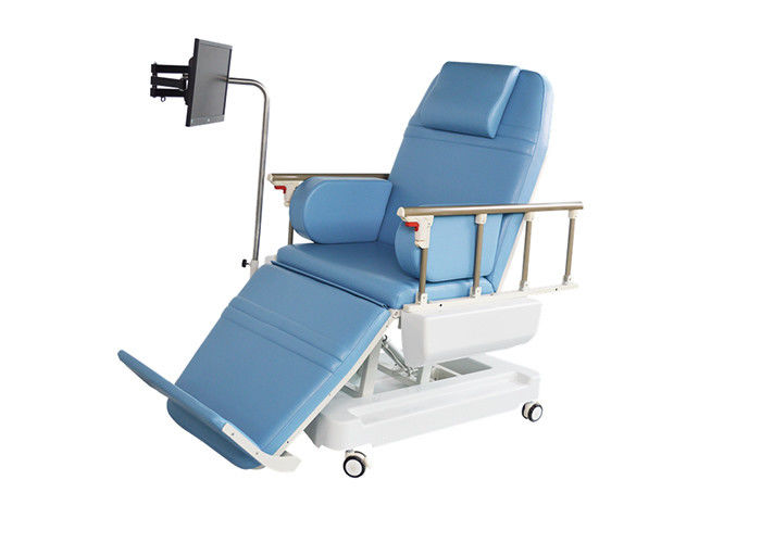 ปรับความสูงไฟฟ้า Dialysis เตียงผู้บริจาคโลหิตเก้าอี้ Guardrail พับเกี่ยวกับ Casters